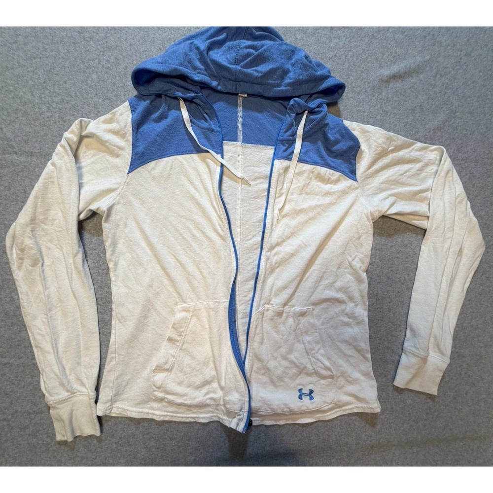 Under Armour Zip Up Long Sleeve Hoodie Women's Large White And Blue